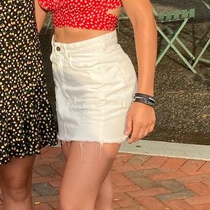 Altar’d state, white, denim skirt, size 4.